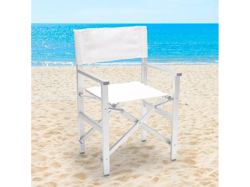 Klappbarer Strandstuhl Klappstuhl aus Aluminium Regista Gold - Weiß