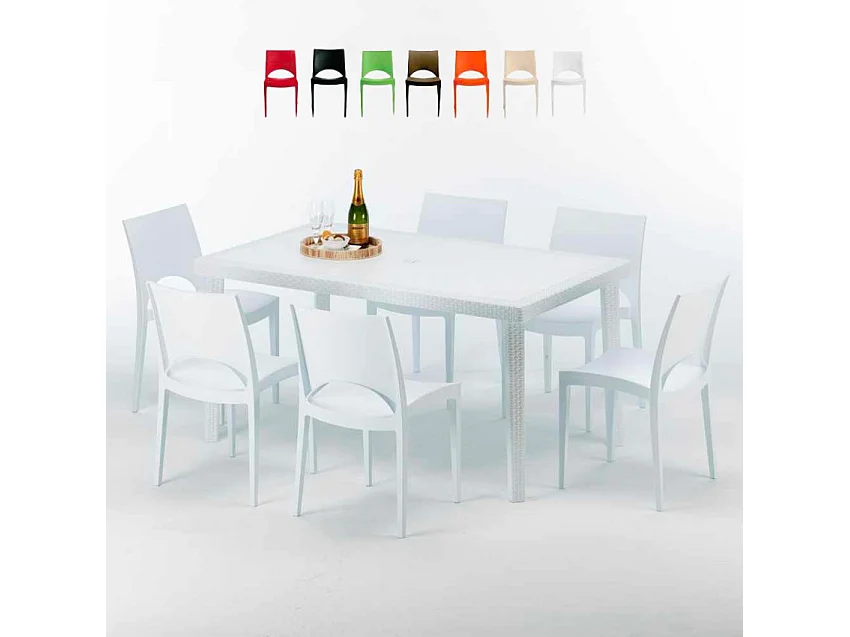 Ensemble 6 chaises et 1 table 150x90cm jardin café terrasse ROBUCHON