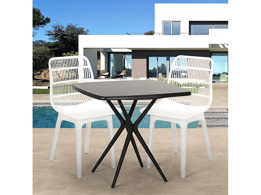 Ensemble 2 chaises en polypropylène et 1 table 70x70cm jardin OLVERA