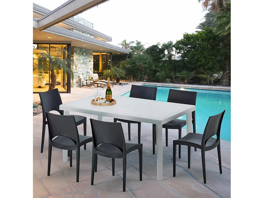 Weiß Rechteckig Tisch und 6 Stühle Farbiges Polypropylen-Außenmastenset Grand Soleil Paris Summerlife - Schwarz