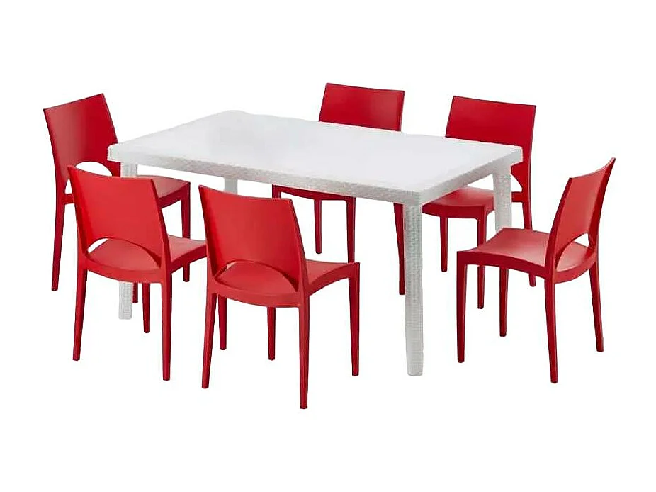 Weiß Rechteckig Tisch und 6 Stühle Farbiges Polypropylen-Außenmastenset Grand Soleil Paris Summerlife - Rot