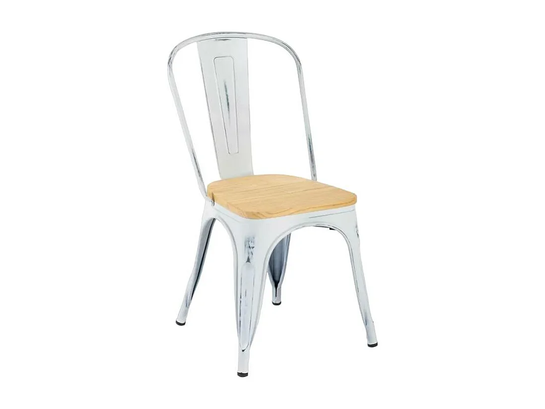 Silla industrial metal vintage superficie madera Steel Old Wood Top Light - Blanco