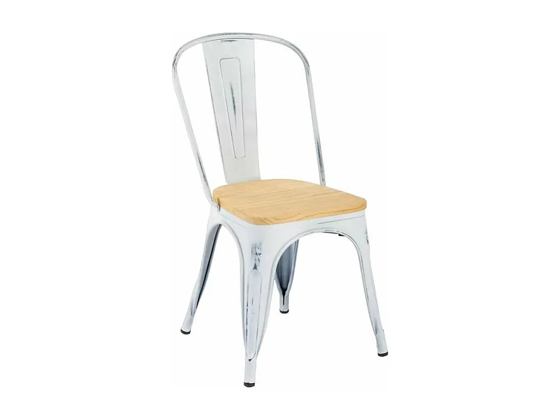 Silla industrial metal vintage superficie madera Steel Old Wood Top Light - Blanco