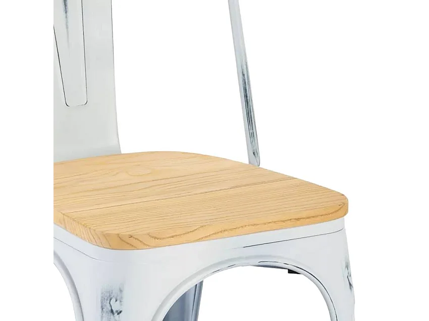 Silla industrial metal vintage superficie madera Steel Old Wood Top Light - Blanco