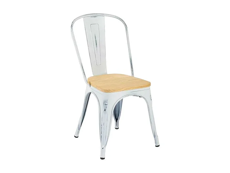 Silla industrial metal vintage superficie madera Steel Old Wood Top Light - Blanco