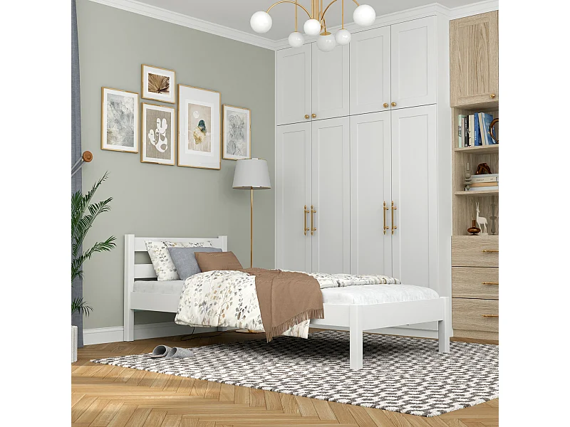 Lit simple en bois N01 Blanc 100x180