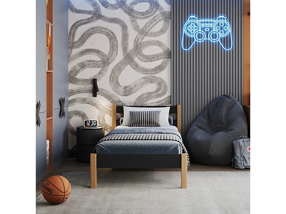 BETT N01 Schwarz / Eiche Natur 80x190