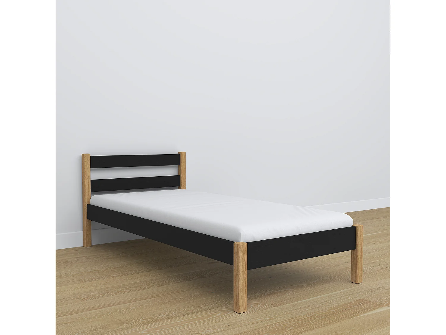 Lit simple en bois N01 Noir / Chêne Naturel 80x190
