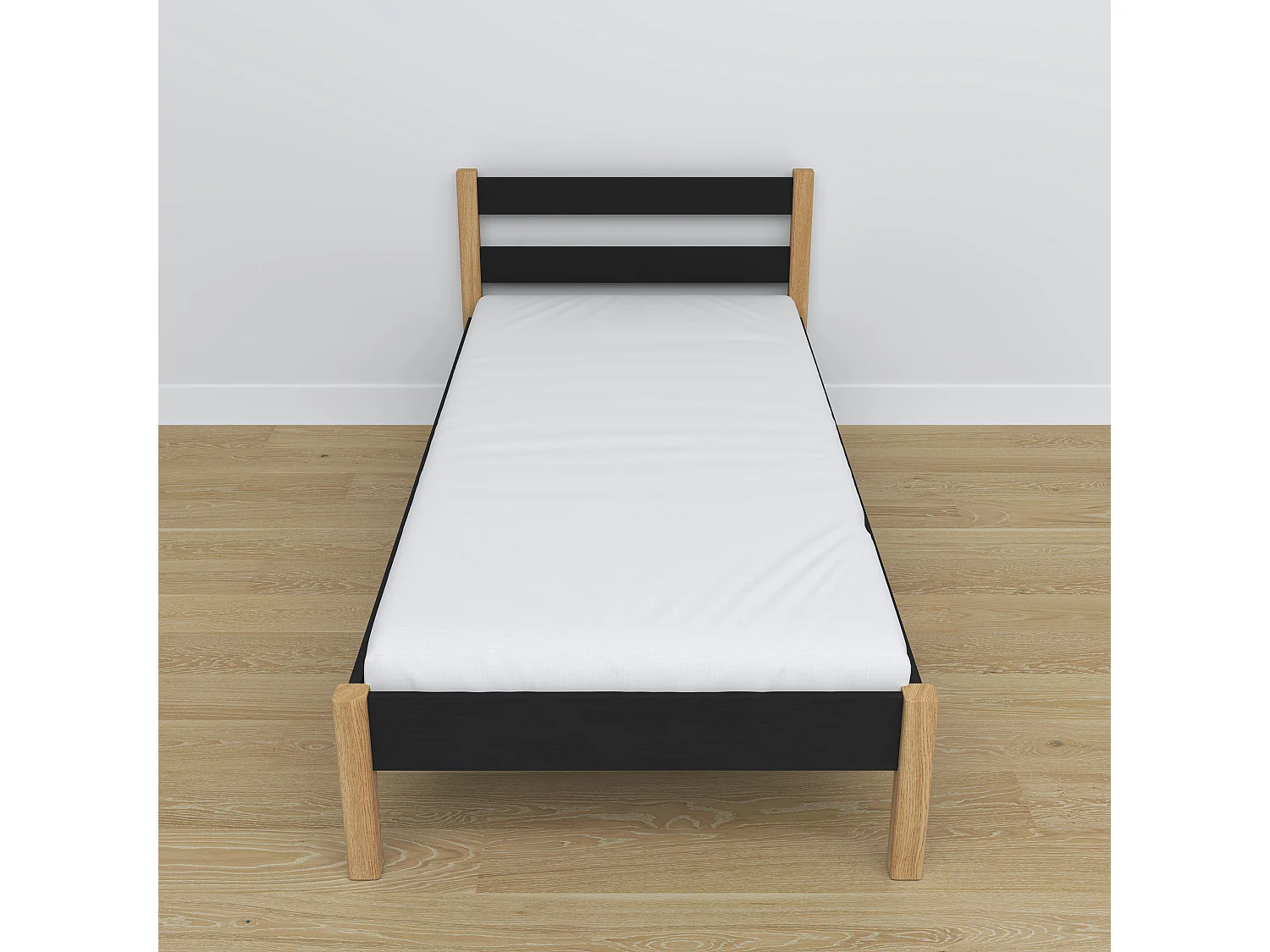 Lit simple en bois N01 Noir / Chêne Naturel 80x190