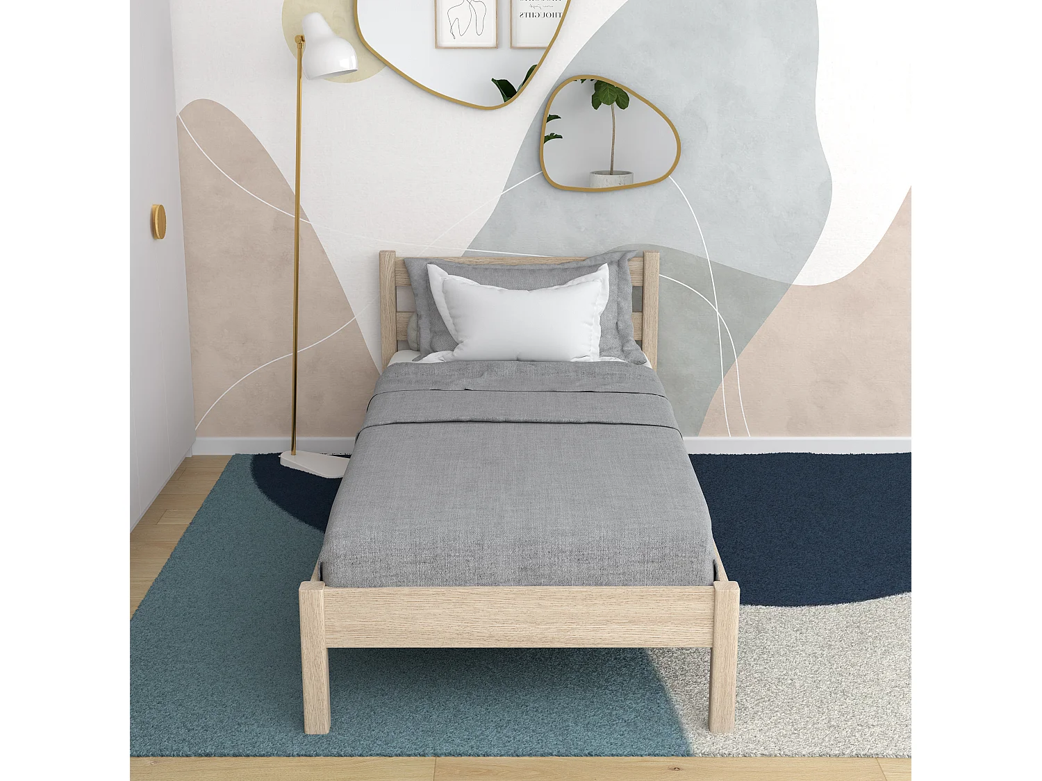 Lit simple en chêne N01 Chêne Blanchi 80x190