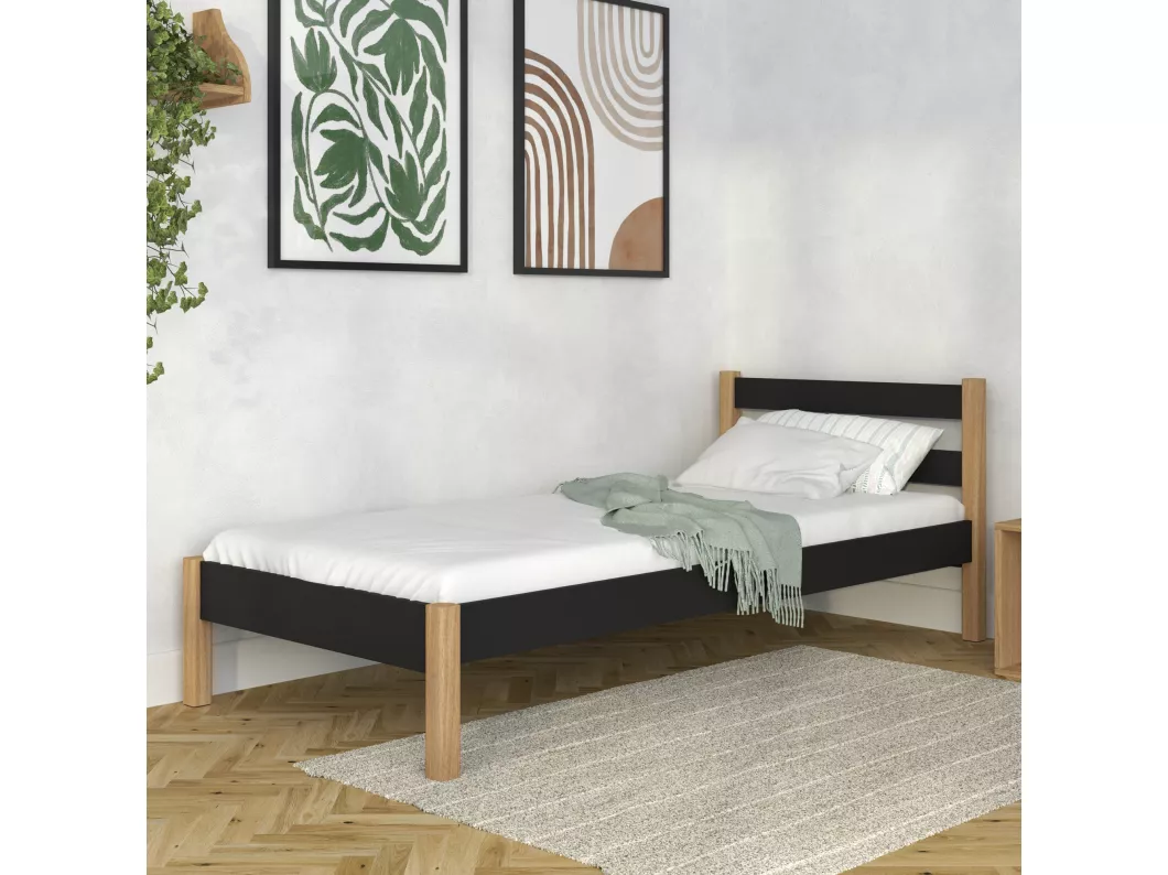 Kauf Unique Holz Einzelbett N01 Schwarz / Eiche Natur 100x190