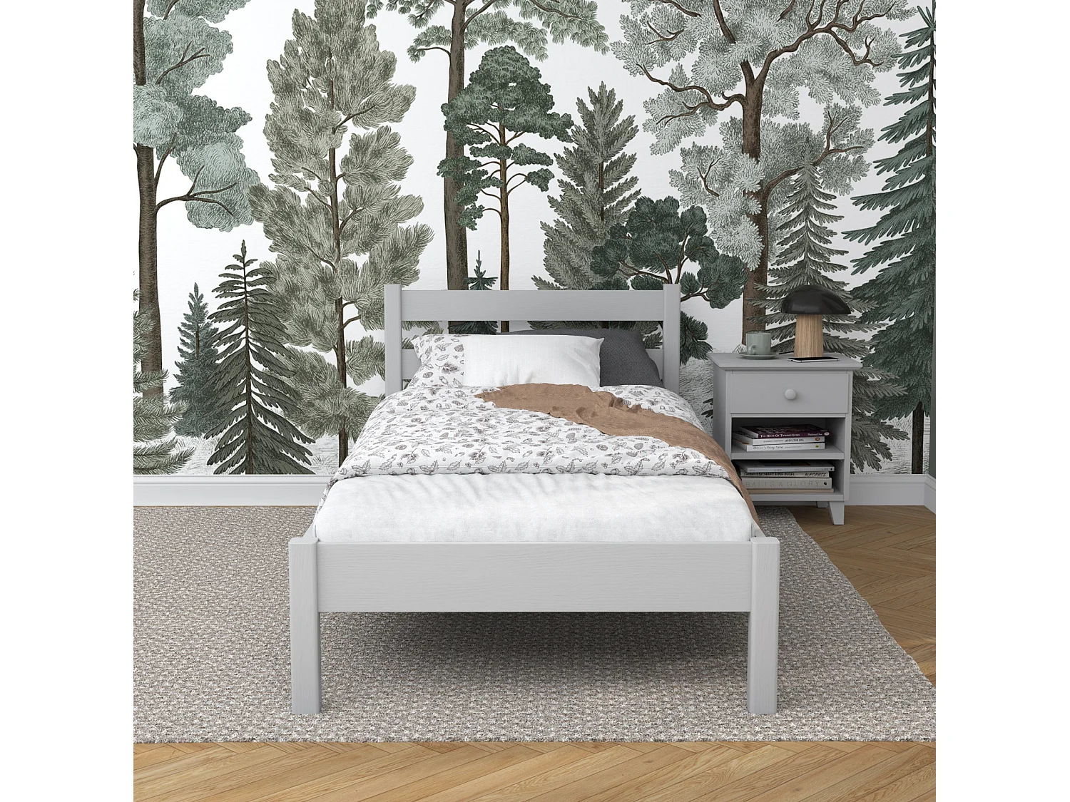 Lit simple en bois N01 Gris 100x180