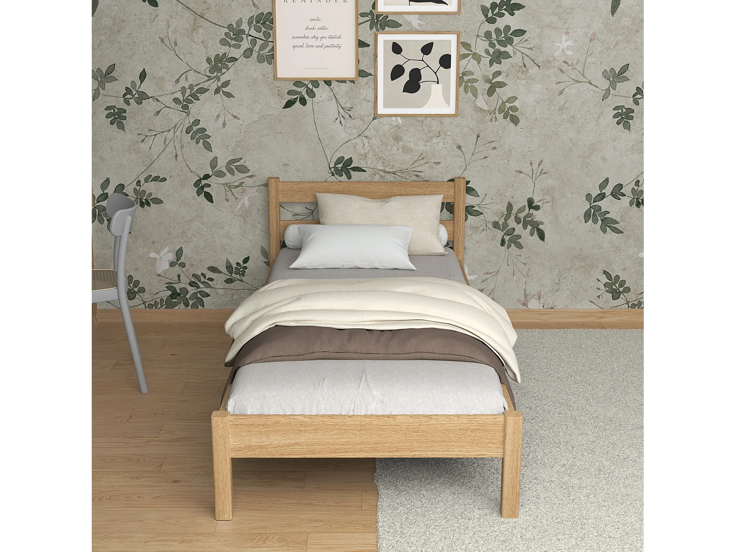 Lit simple en chêne N01 Chêne Naturel 100x200