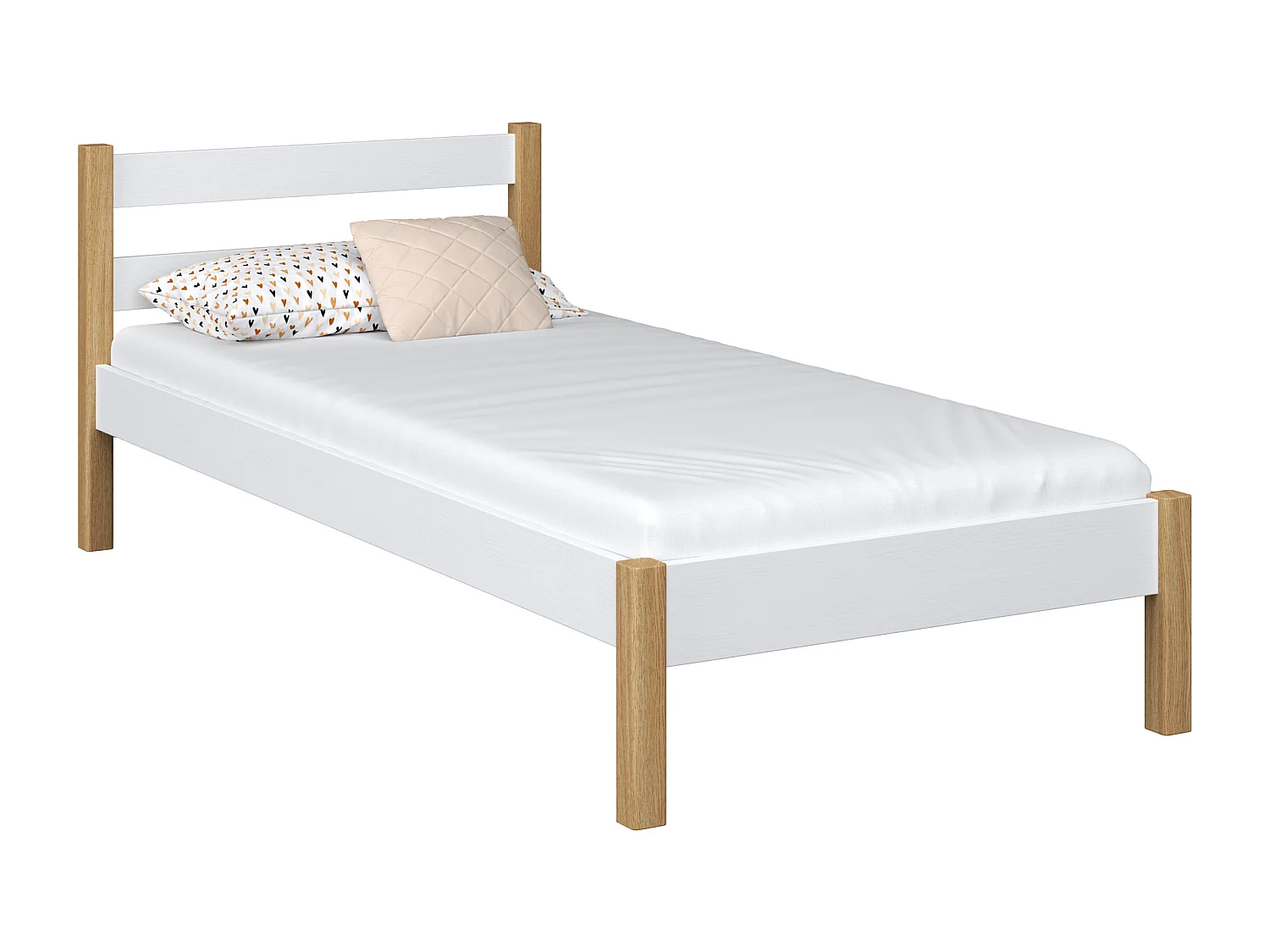 BETT N01 Weiß / Eiche Natur 120x200