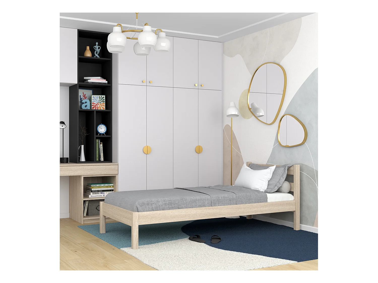 Lit simple en chêne N01 Chêne Blanchi 80x180