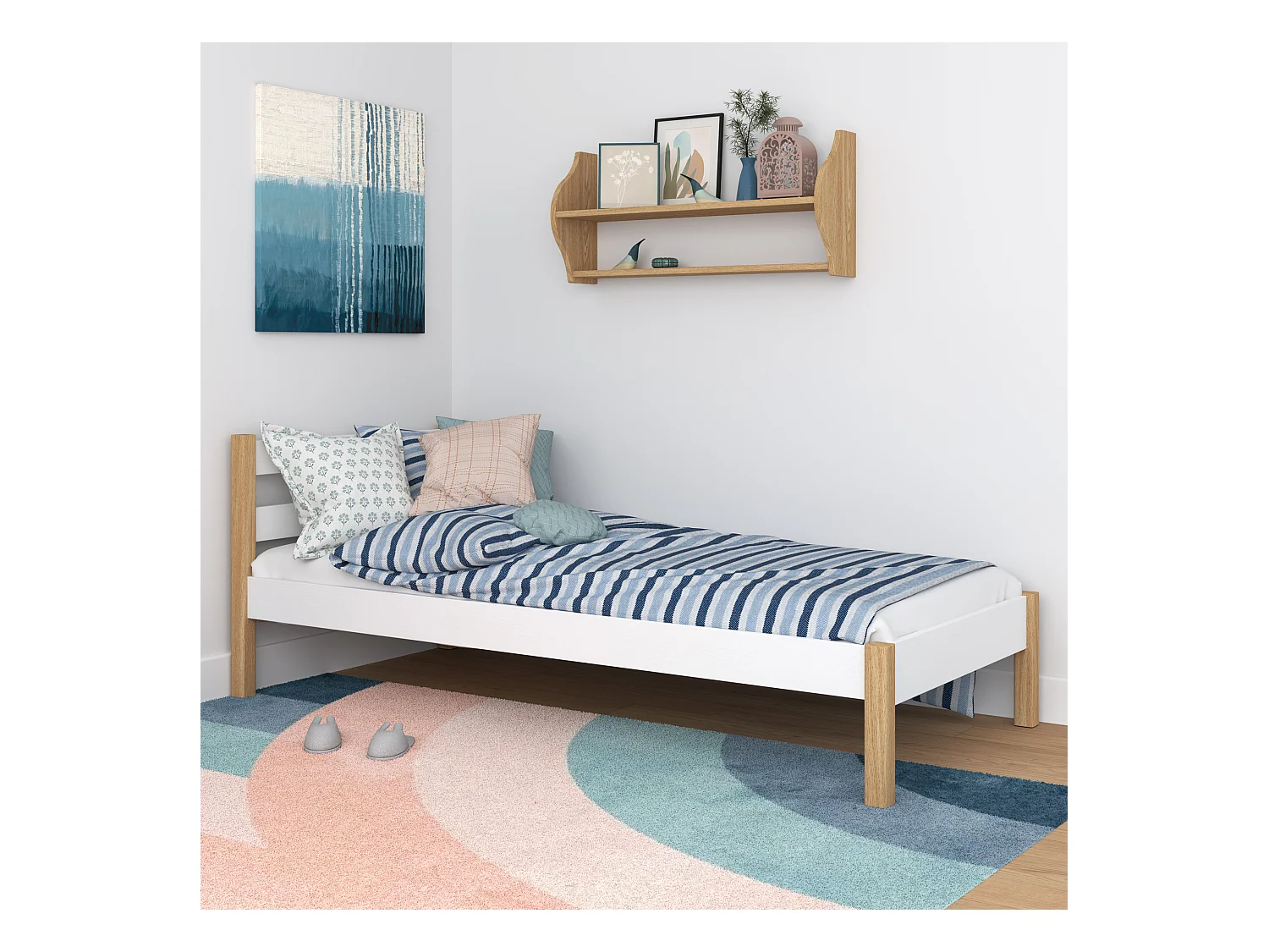 Lit simple en bois N01 Blanc / Chêne Naturel 80x190