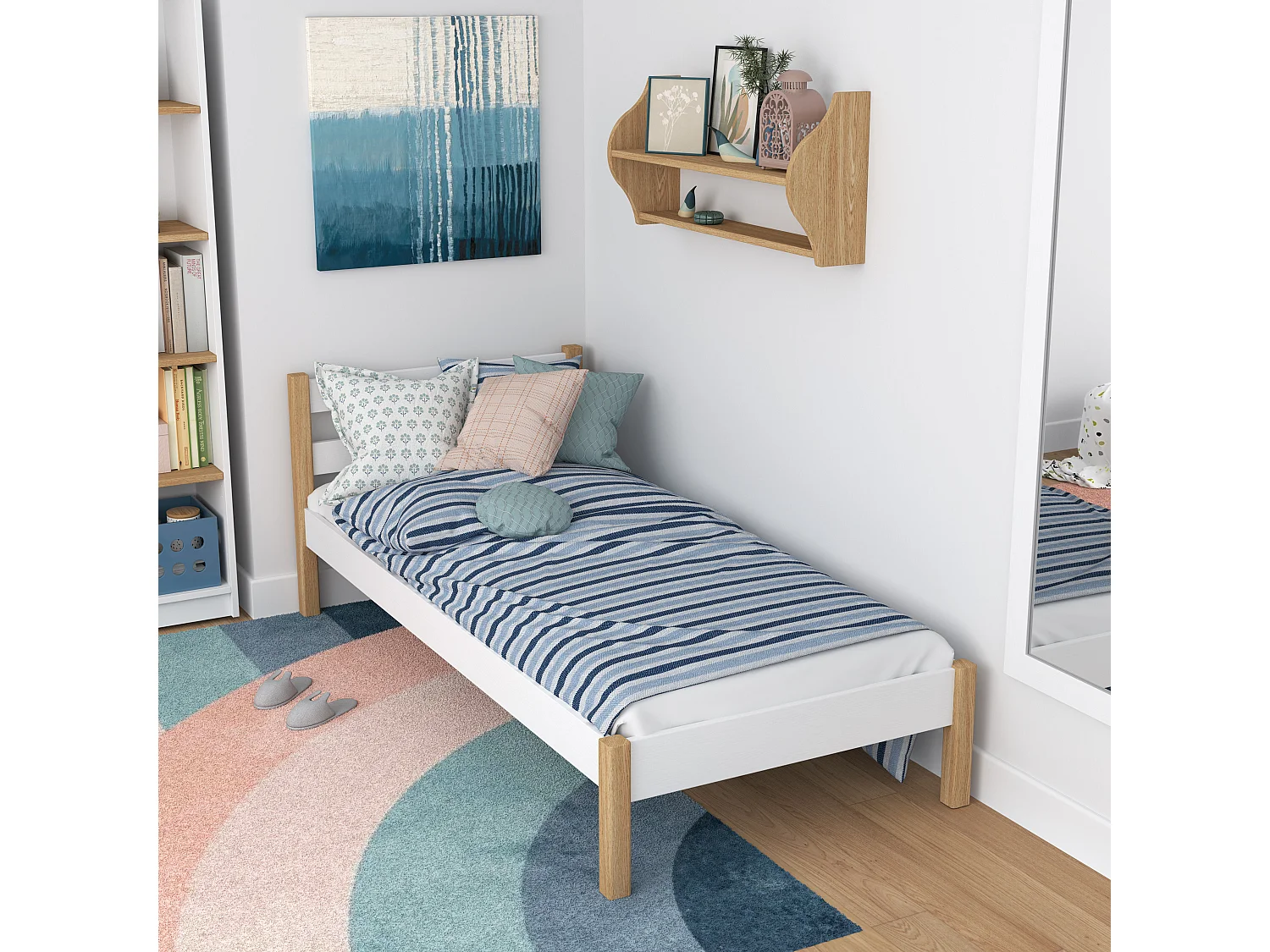 Lit simple en bois N01 Blanc / Chêne Naturel 80x190