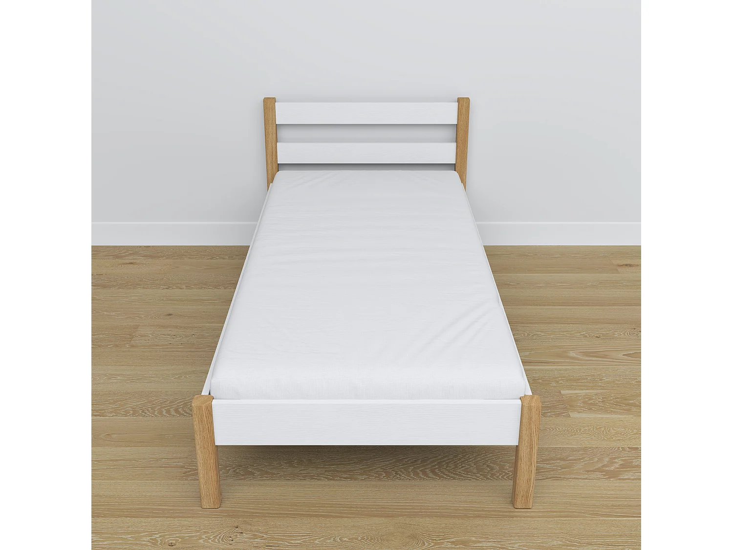 Lit simple en bois N01 Blanc / Chêne Naturel 80x190