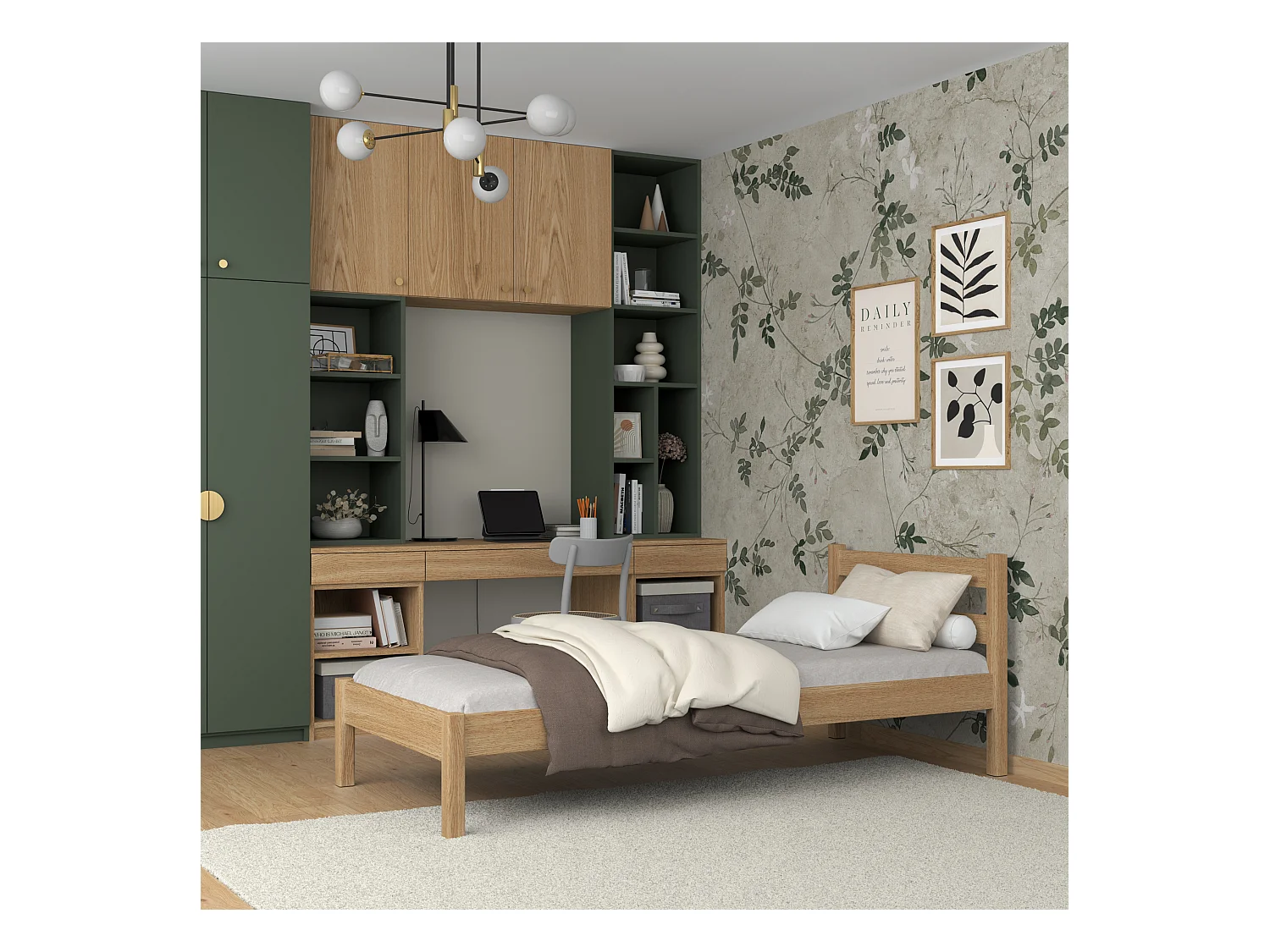 Lit simple en chêne N01 Chêne Naturel 80x200
