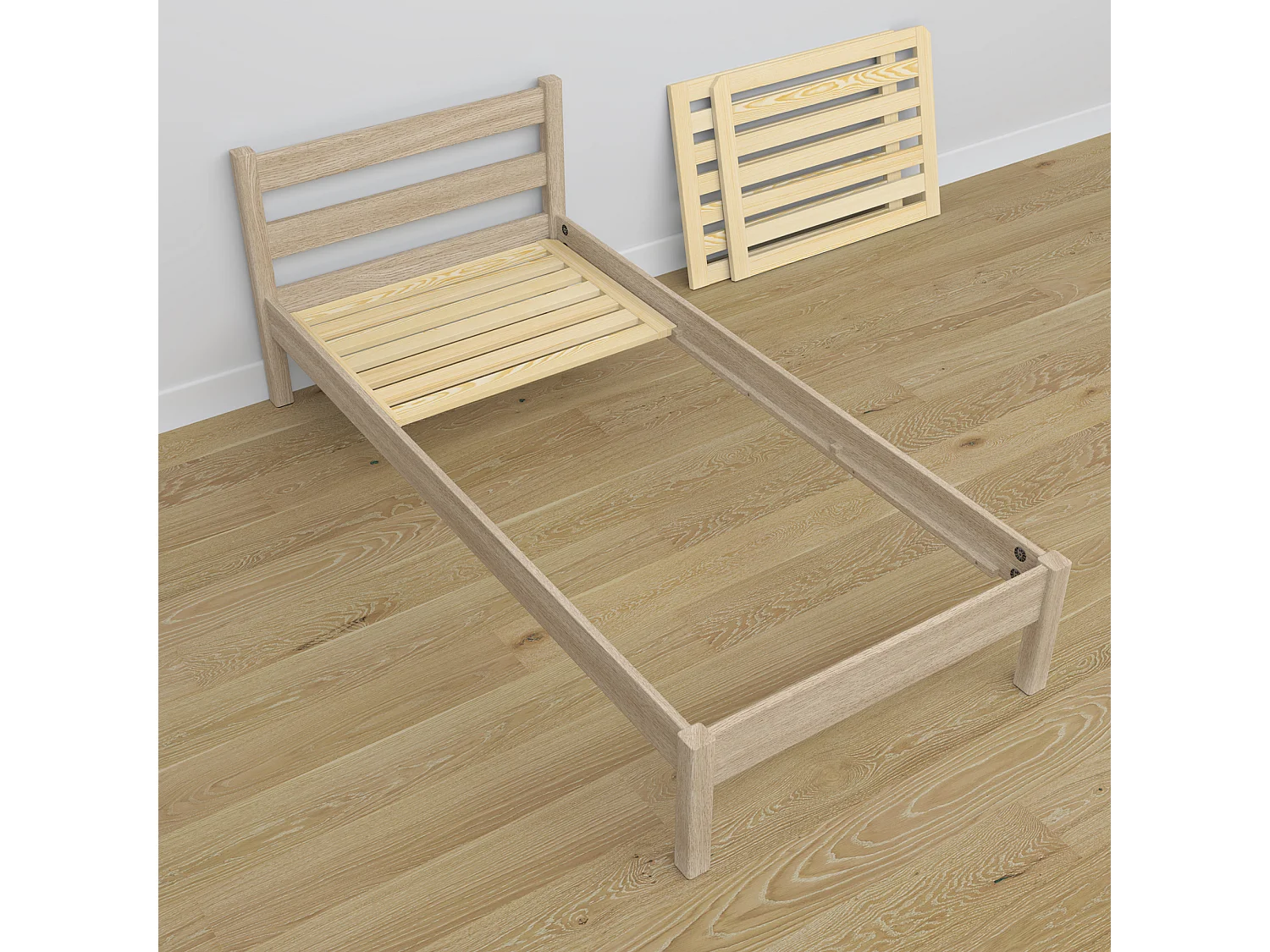 Lit simple en chêne N01 Chêne Blanchi 90x200