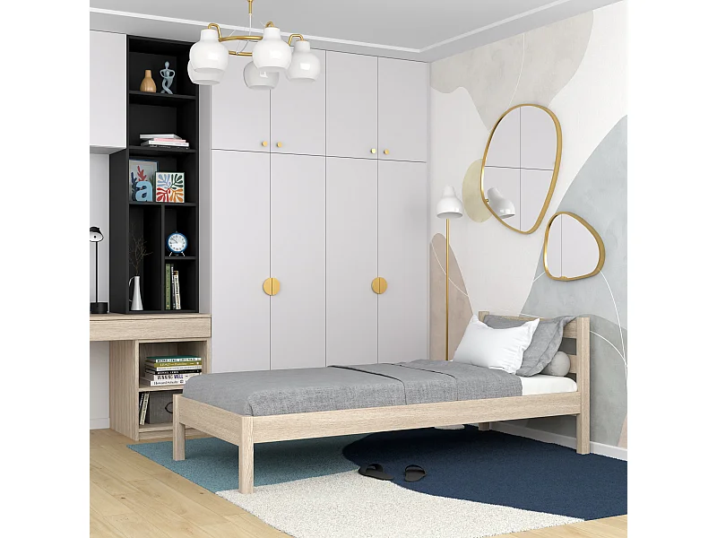 Lit simple en chêne N01 Chêne Blanchi 90x200