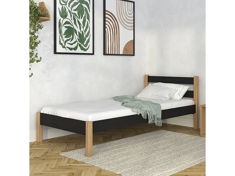 BETT N01 Schwarz / Eiche Natur 120x180