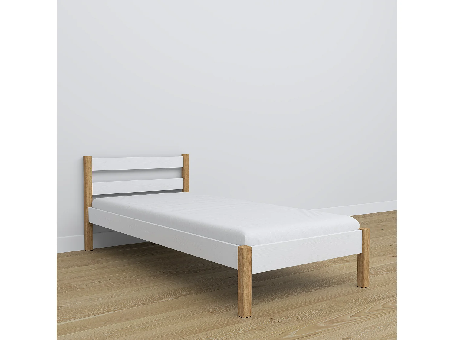 Lit simple en bois N01 Blanc / Chêne Naturel 100x190