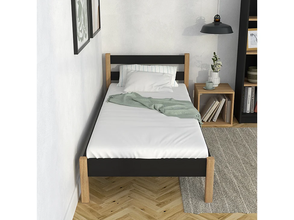 BETT N01 Schwarz / Eiche Natur 80x200