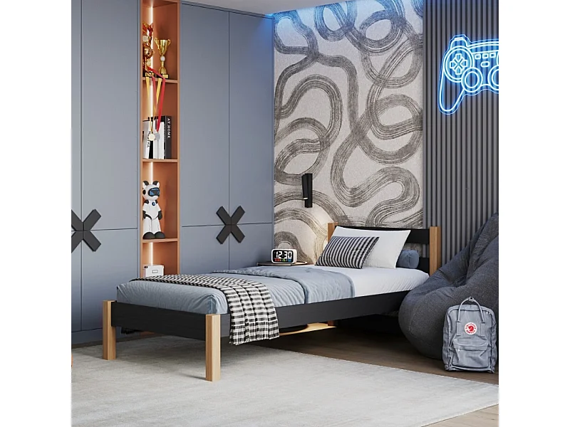 BETT N01 Schwarz / Eiche Natur 80x200