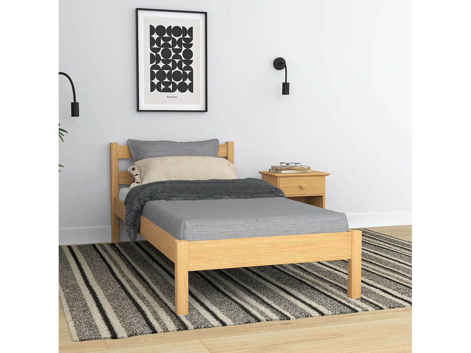 Lit simple en bois N01 Pin Naturel 80x180