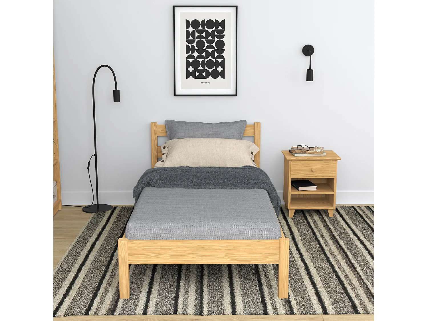 Lit simple en bois N01 Pin Naturel 80x180