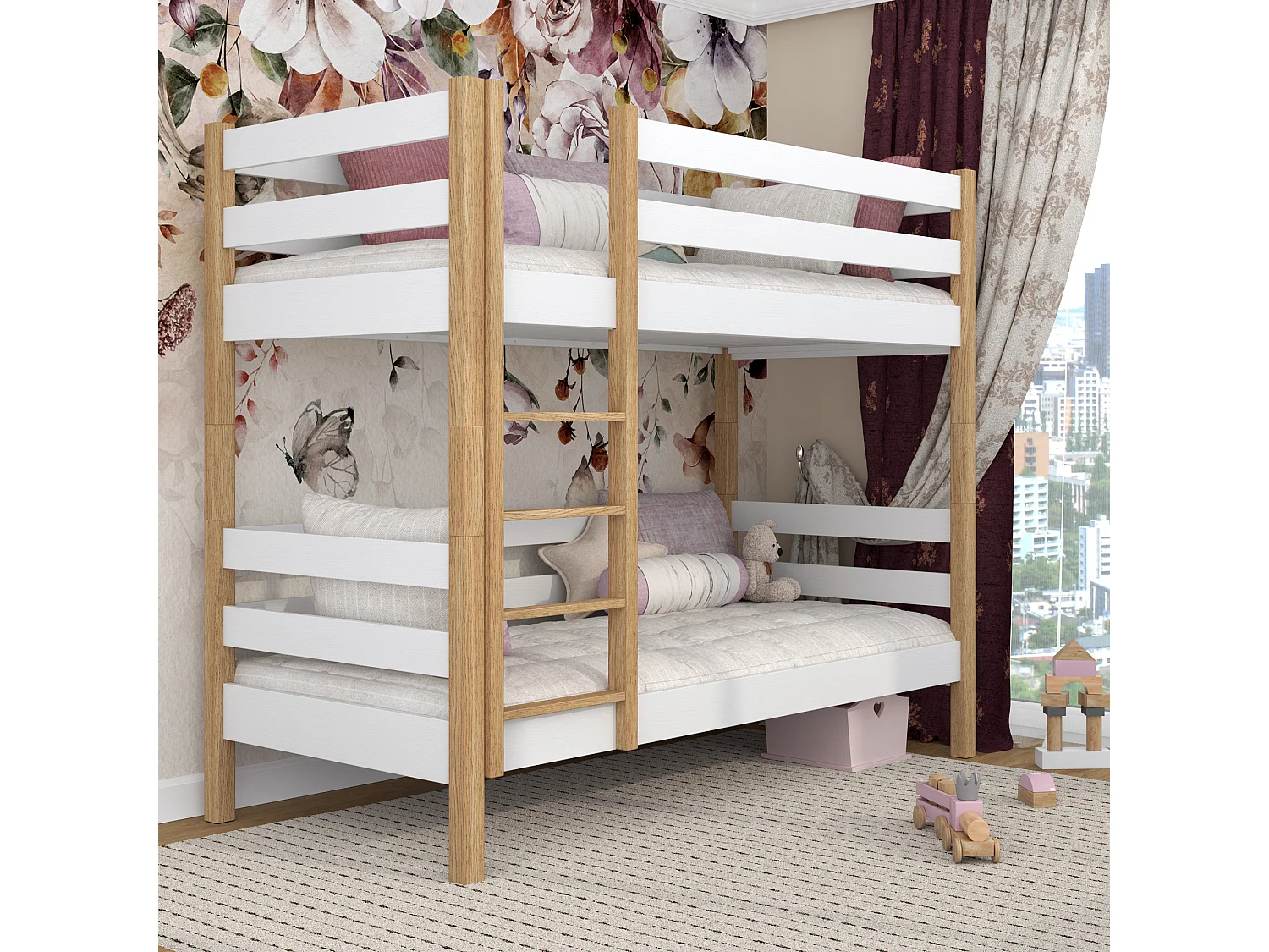 ETAGENBETT N01 Weiß / Eiche Natur 90x180