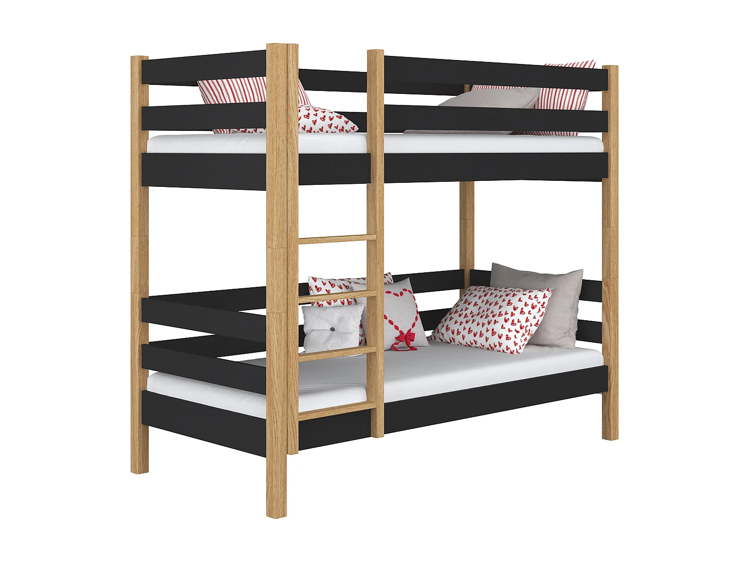 Lit superposé en bois N01 Noir / Chêne Naturel 90x200