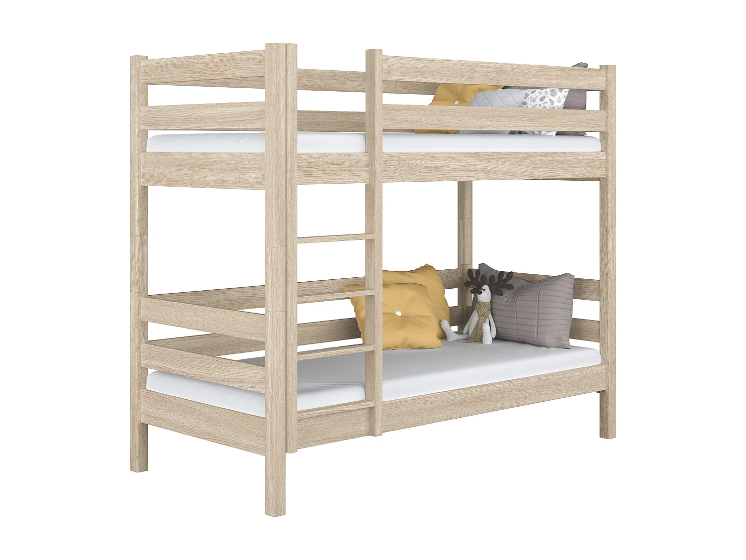 Lit superposé en chêne N01 Chêne Blanchi 90x180