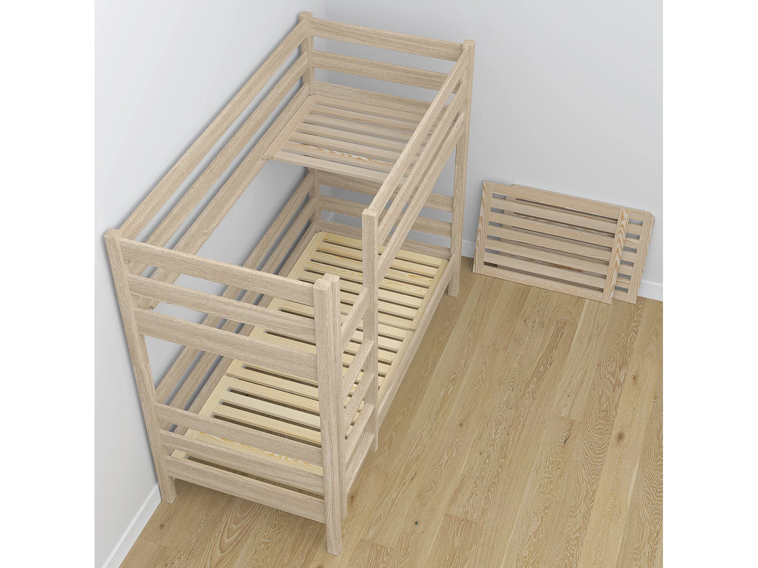 Lit superposé en chêne N01 Chêne Blanchi 90x180