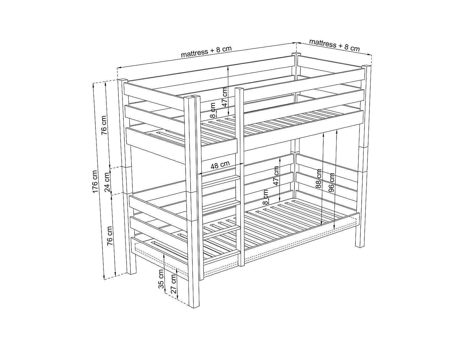 ETAGENBETT N01 Grau 90x190