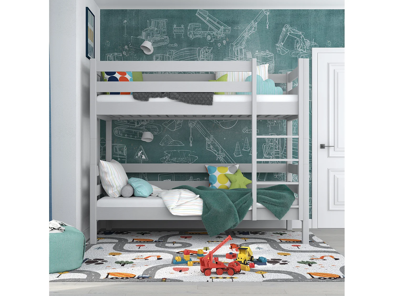 Lit superposé en bois N01 Gris 100x200