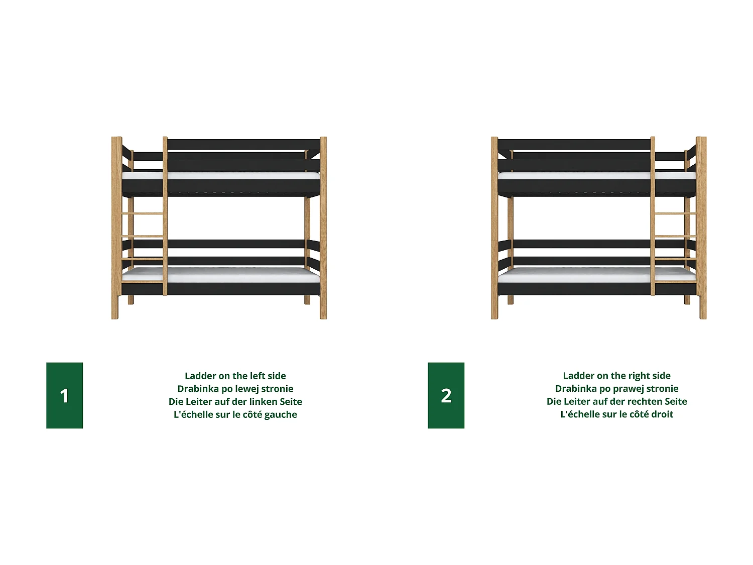 Lit superposé en bois N01 Noir / Chêne Naturel 100x190