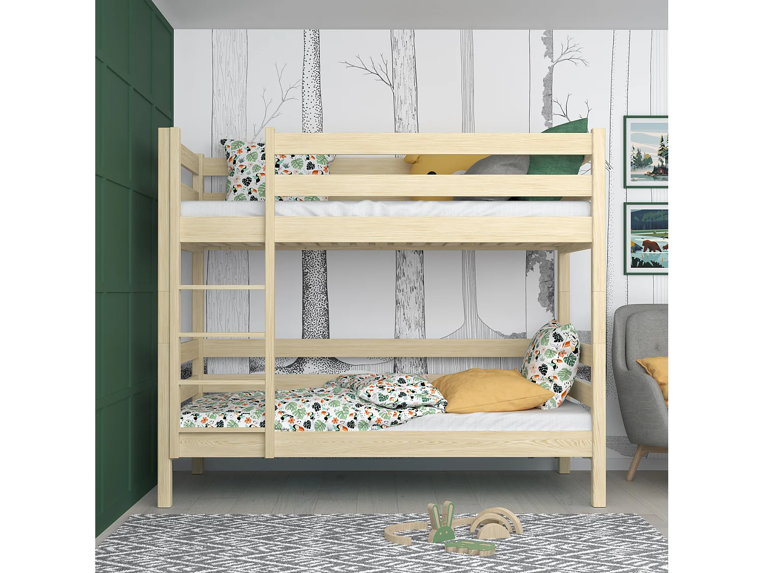 Lit superposé en bois N01 Pin Clair 90x180