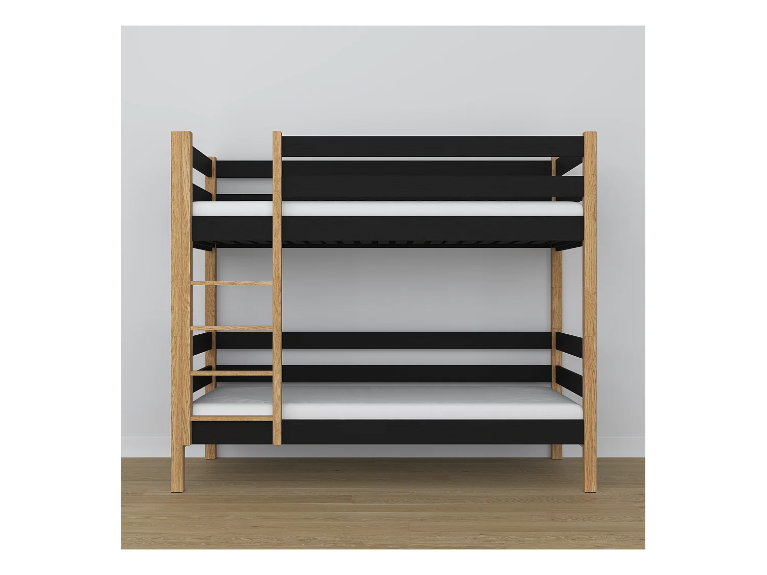 Lit superposé en bois N01 Noir / Chêne Naturel 90x190
