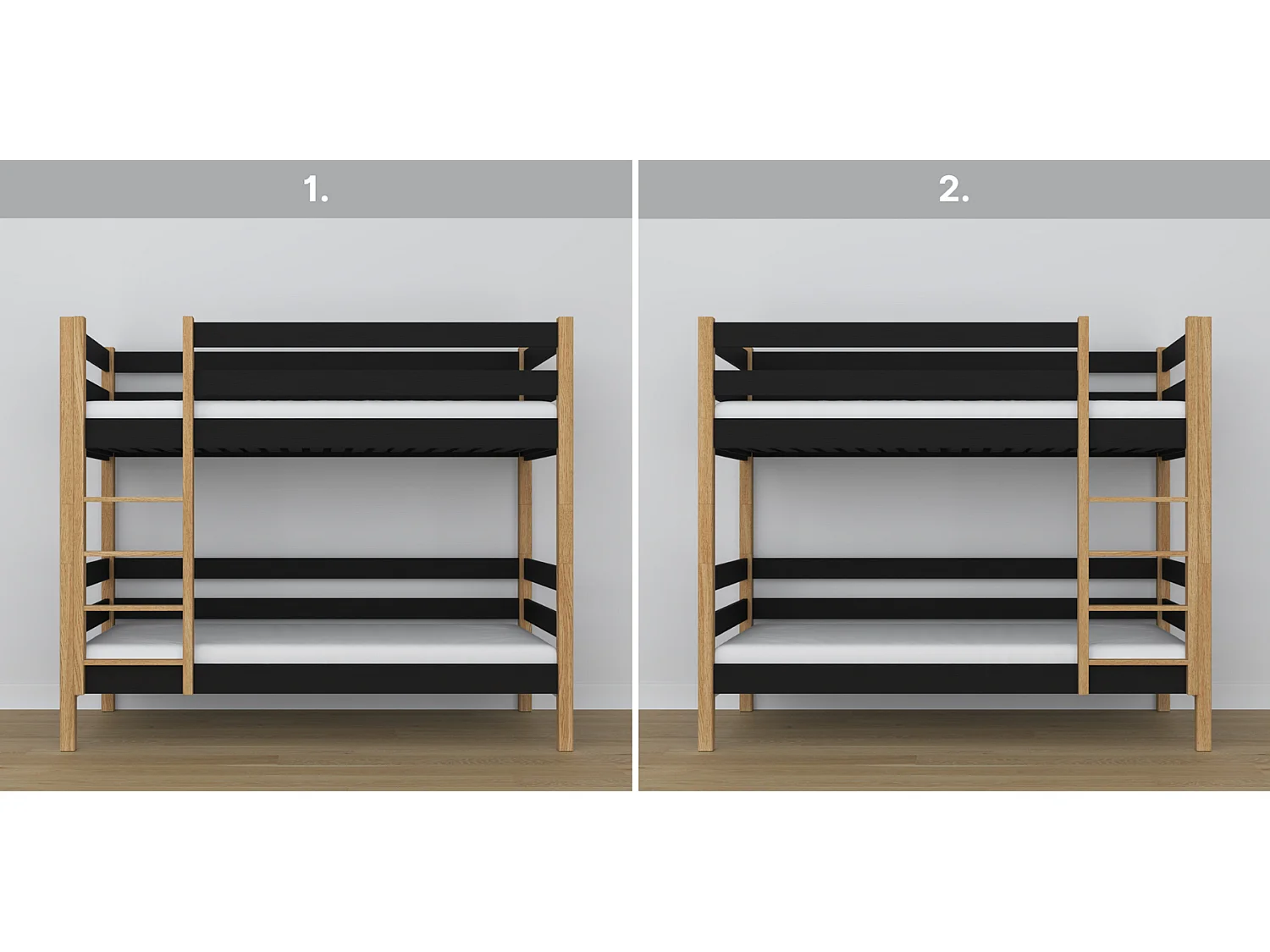 ETAGENBETT N01 Schwarz / Eiche Natur 80x180