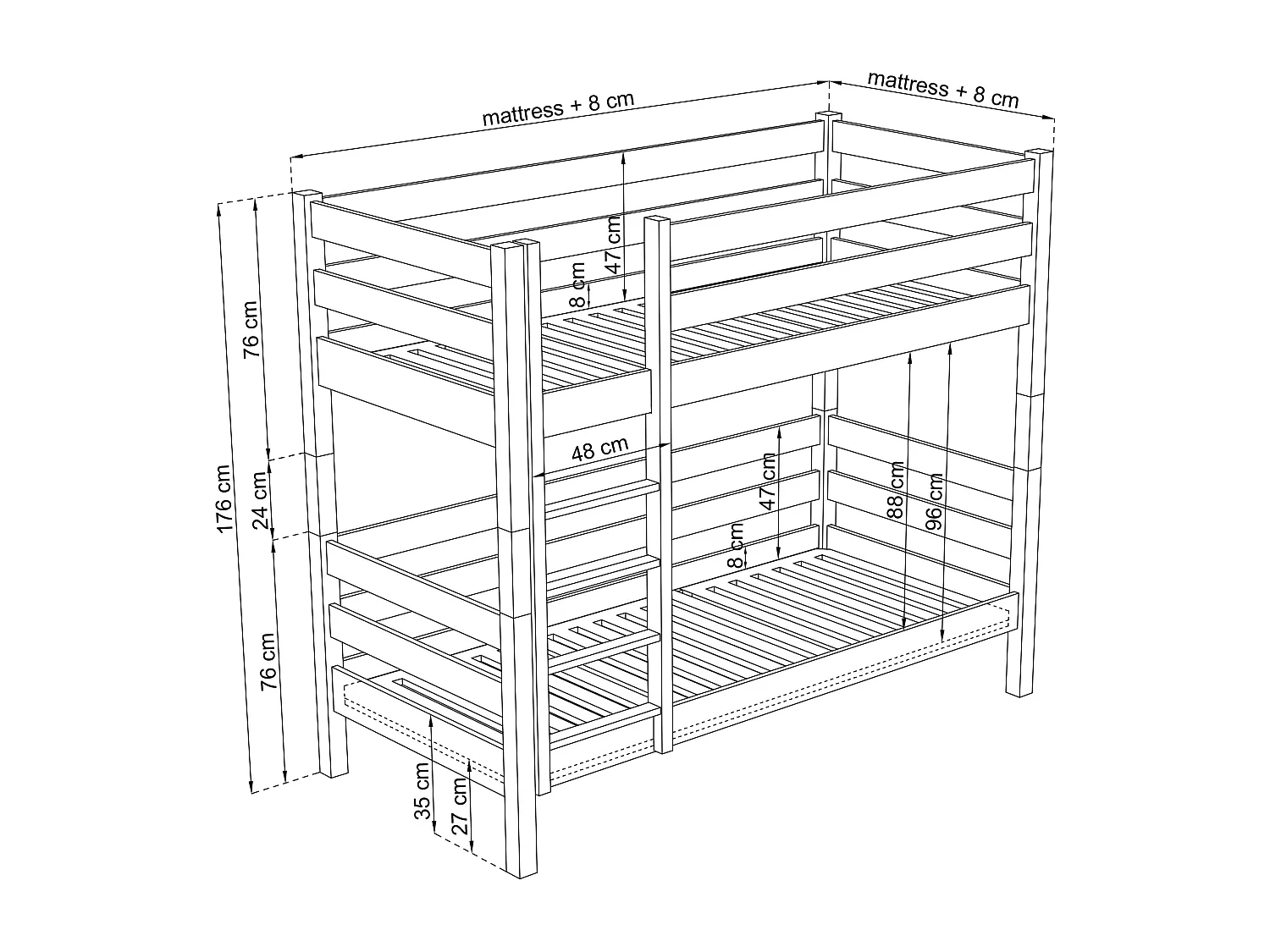 Lit superposé en bois N01 Pin Clair 120x200