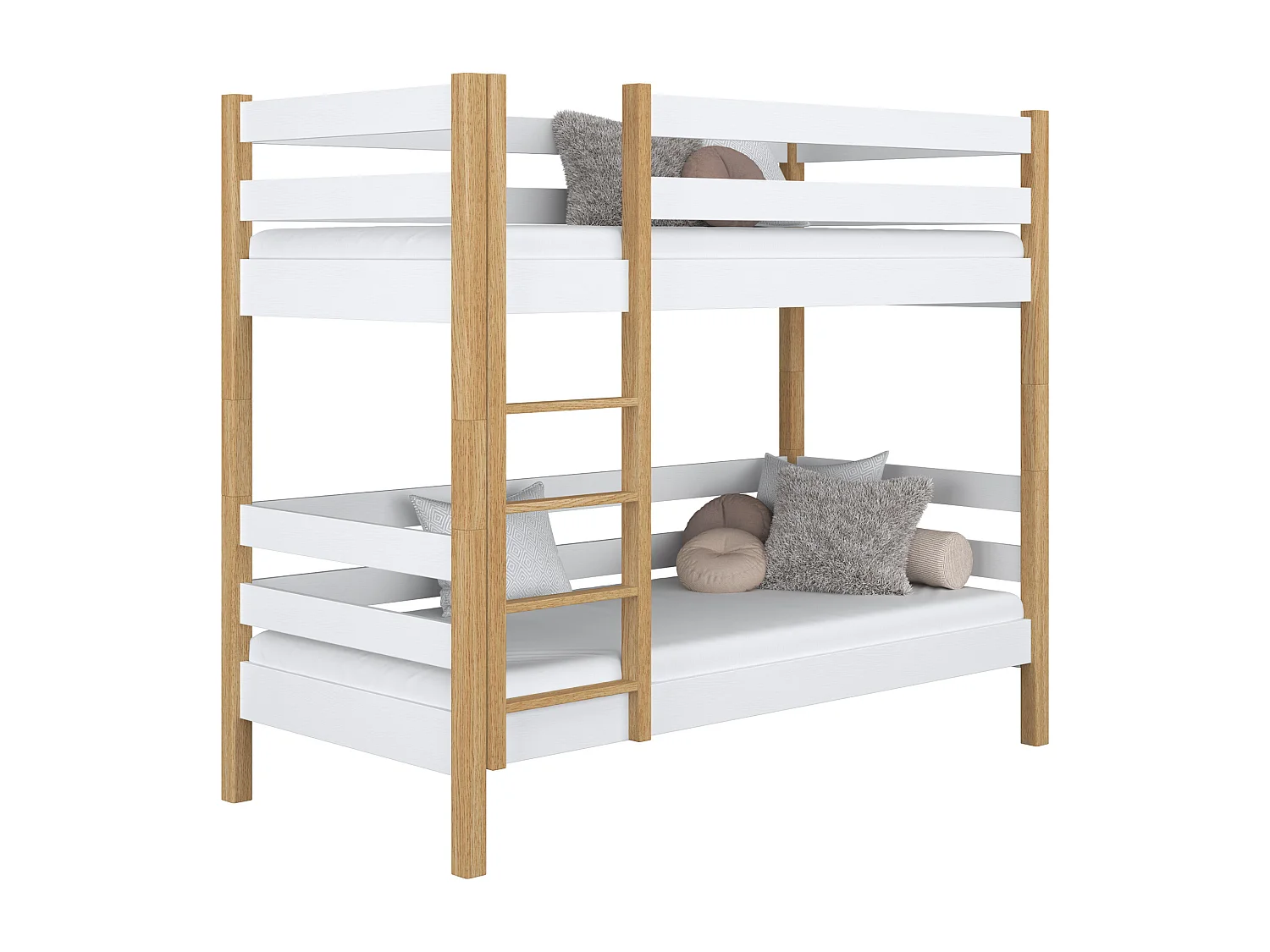 Lit superposé en bois N01 Blanc / Chêne Naturel 80x190