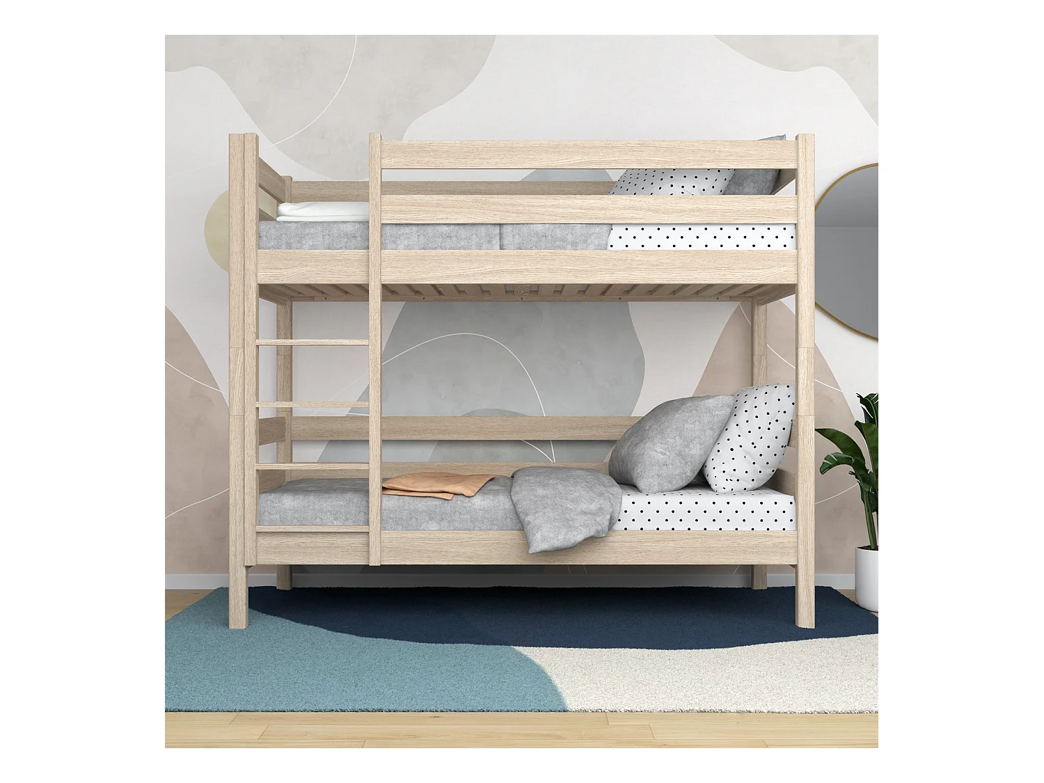Lit superposé en chêne N01 Chêne Blanchi 80x200