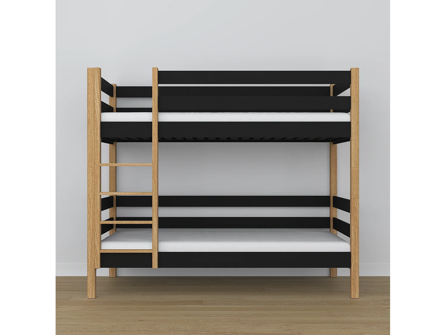 Lit superposé en bois N01 Noir / Chêne Naturel 120x180