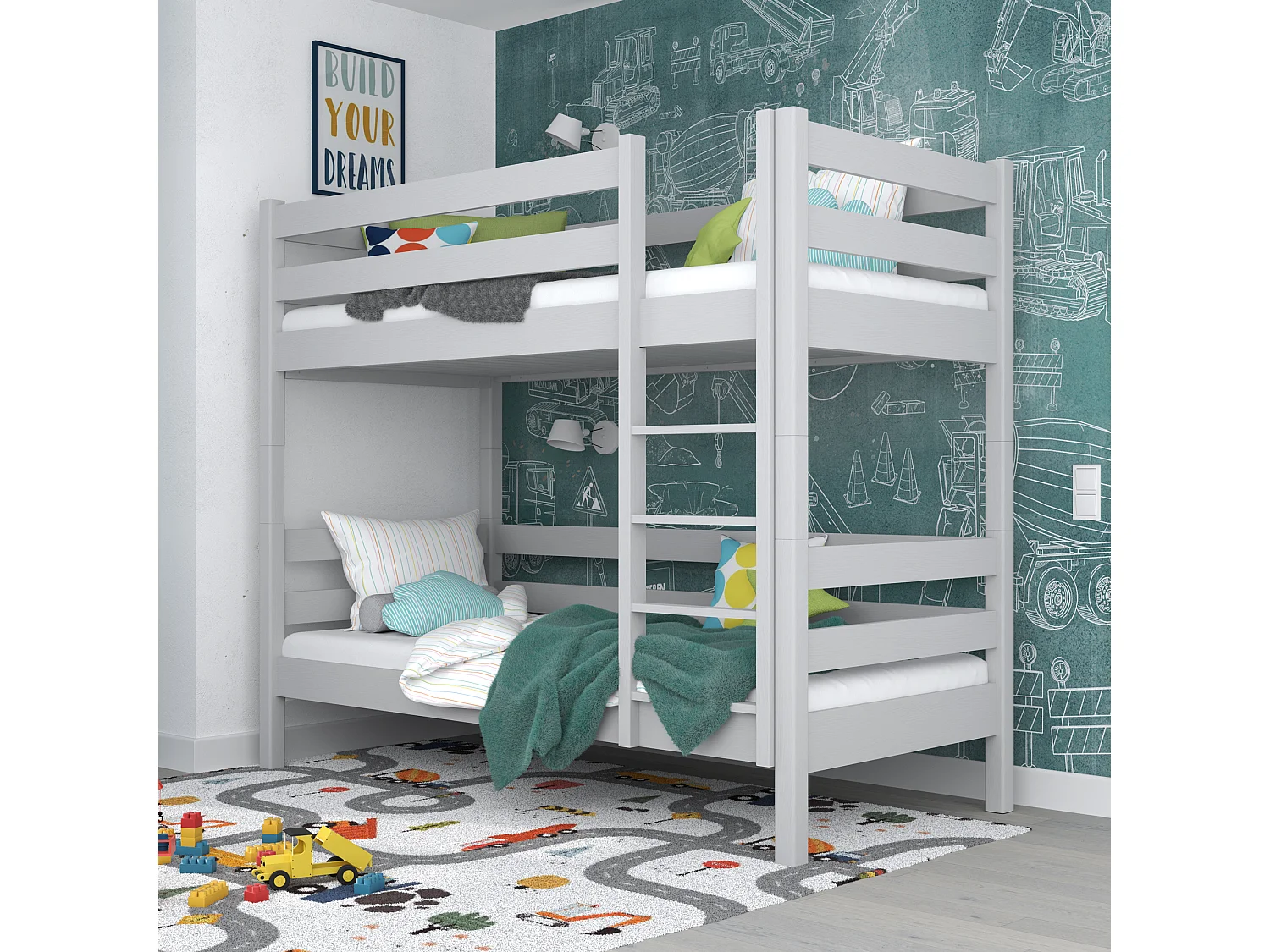 Lit superposé en bois N01 Gris 90x180