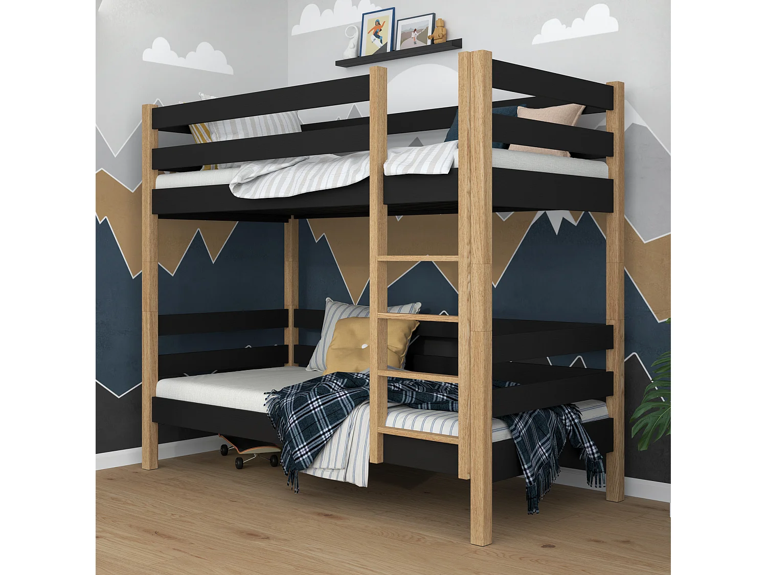 ETAGENBETT N01 Schwarz / Eiche Natur 80x190