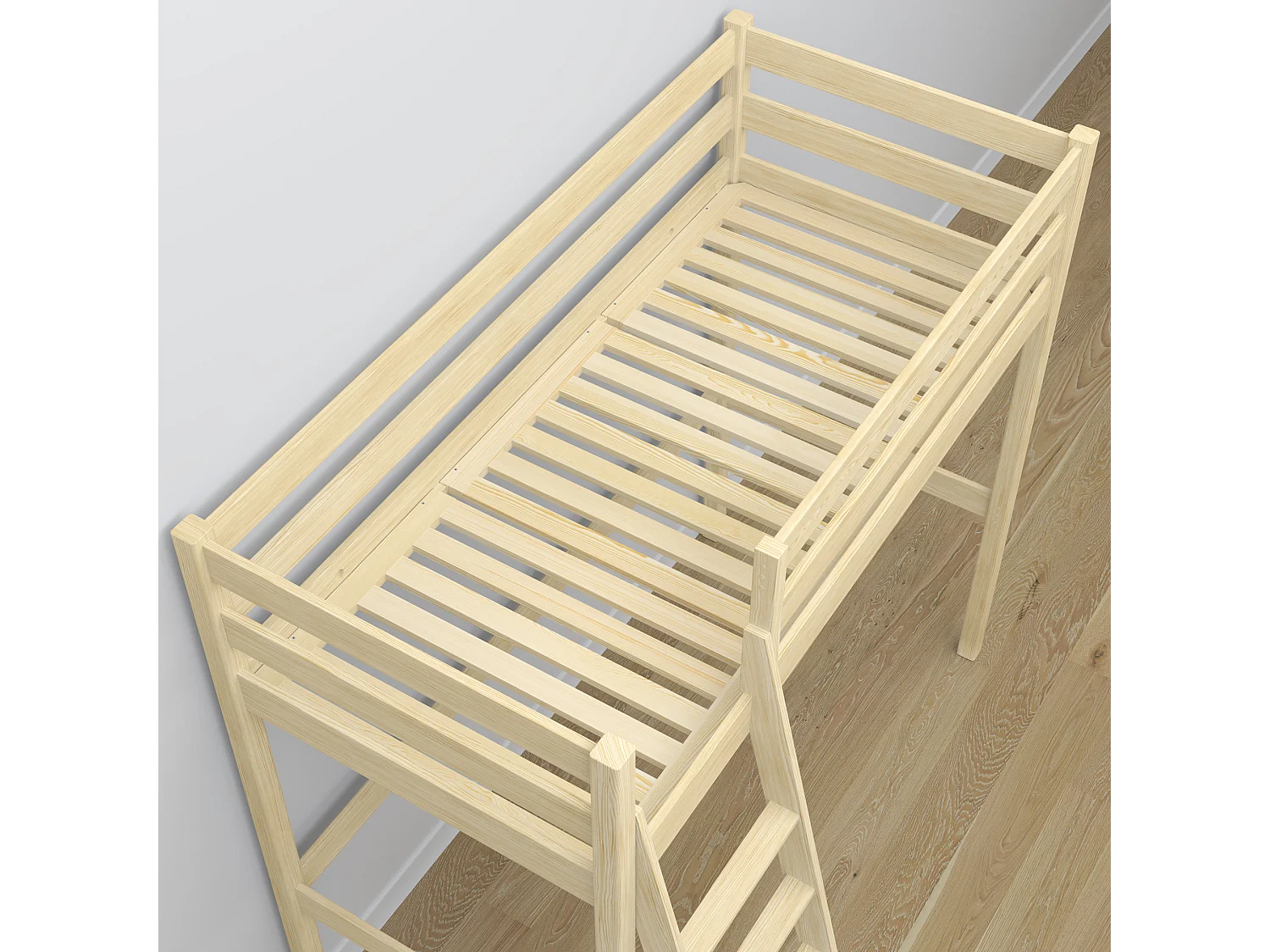 Lit mezzanine en bois N03 Pin Clair 120x200