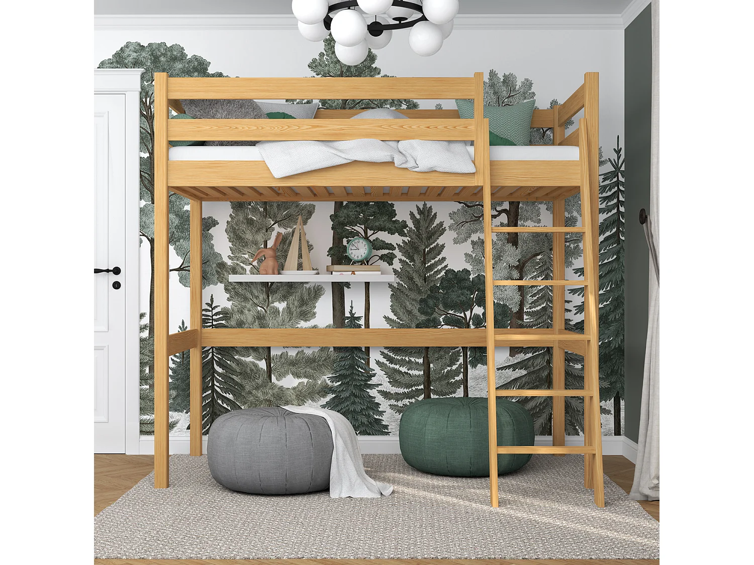 Lit mezzanine en bois N03 Pin Naturel 80x200
