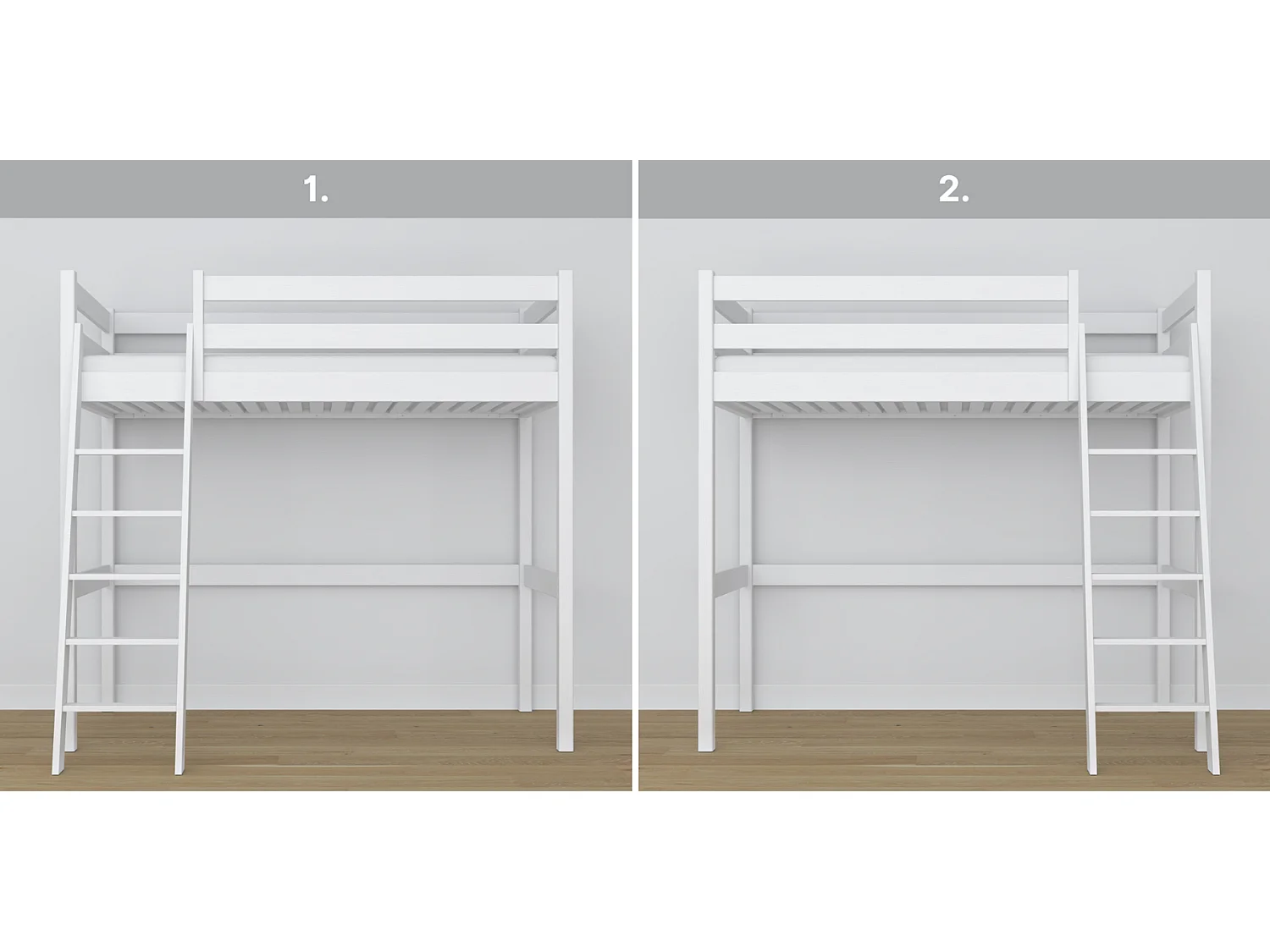 Lit mezzanine en bois N03 Blanc 80x200